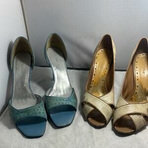 Bundle BCBGIRLS Tan/Printed and blue suede both Size 9.5 heels as is